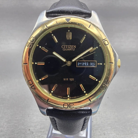 Citizen Watch Men 36mm Black Dial Two Tone Daydate Round 5500-K06461 New Battery0
