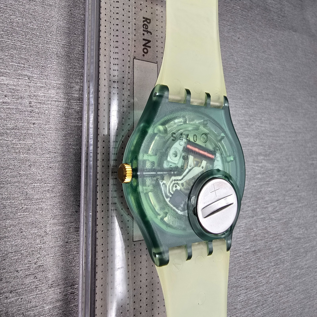 Swatch Sole Mio Watch Men 34mm Blue Dial Green Case GM124 New Battery NOS10