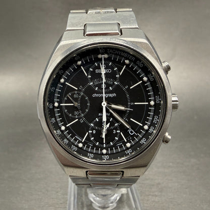 Seiko Chronograph Watch Men 36mm Black Dial Silver Tone Date 7T62-0AA0 PARTS0