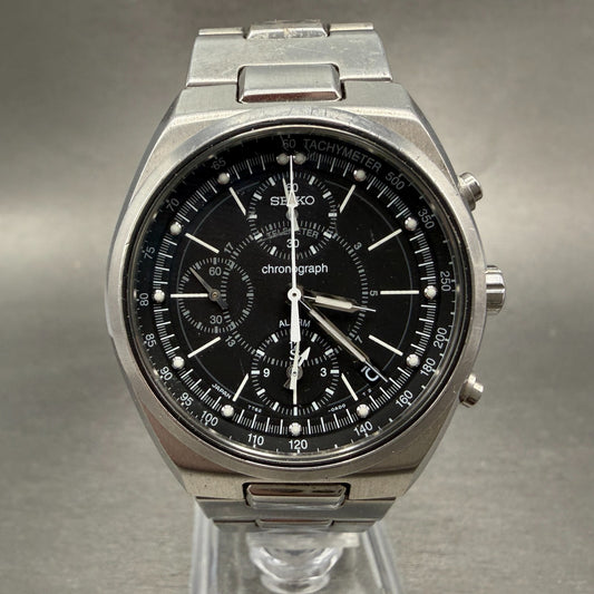 Seiko Chronograph Watch Men 36mm Black Dial Silver Tone Date 7T62-0AA0 PARTS0