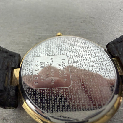 Seiko Lassale Watch Men 32mm Black Dial Gold Tone Round 5A54-2000 New Battery9