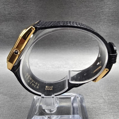 Seiko Pulsar Watch Men 26mm Black Dial Gold Tone Rectangle V500-5C40 NewBatt NOS7