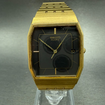Seiko Tank Watch Men 29mm Black Dial Gold Tone Date 5P32-5A50 READ!! New Battery0