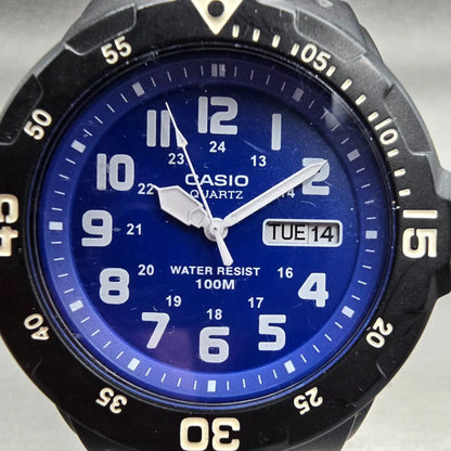 Casio Watch Men 43mm Blue Dial Black Tone Daydate Round MRW-200H New Battery1