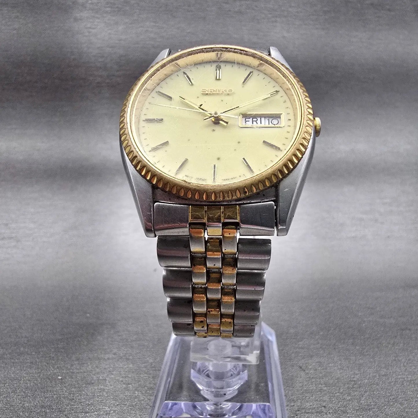 Seiko President Watch Men 36mm Luminous Dial Two Tone Daydate 7N43-8111 New Batt5