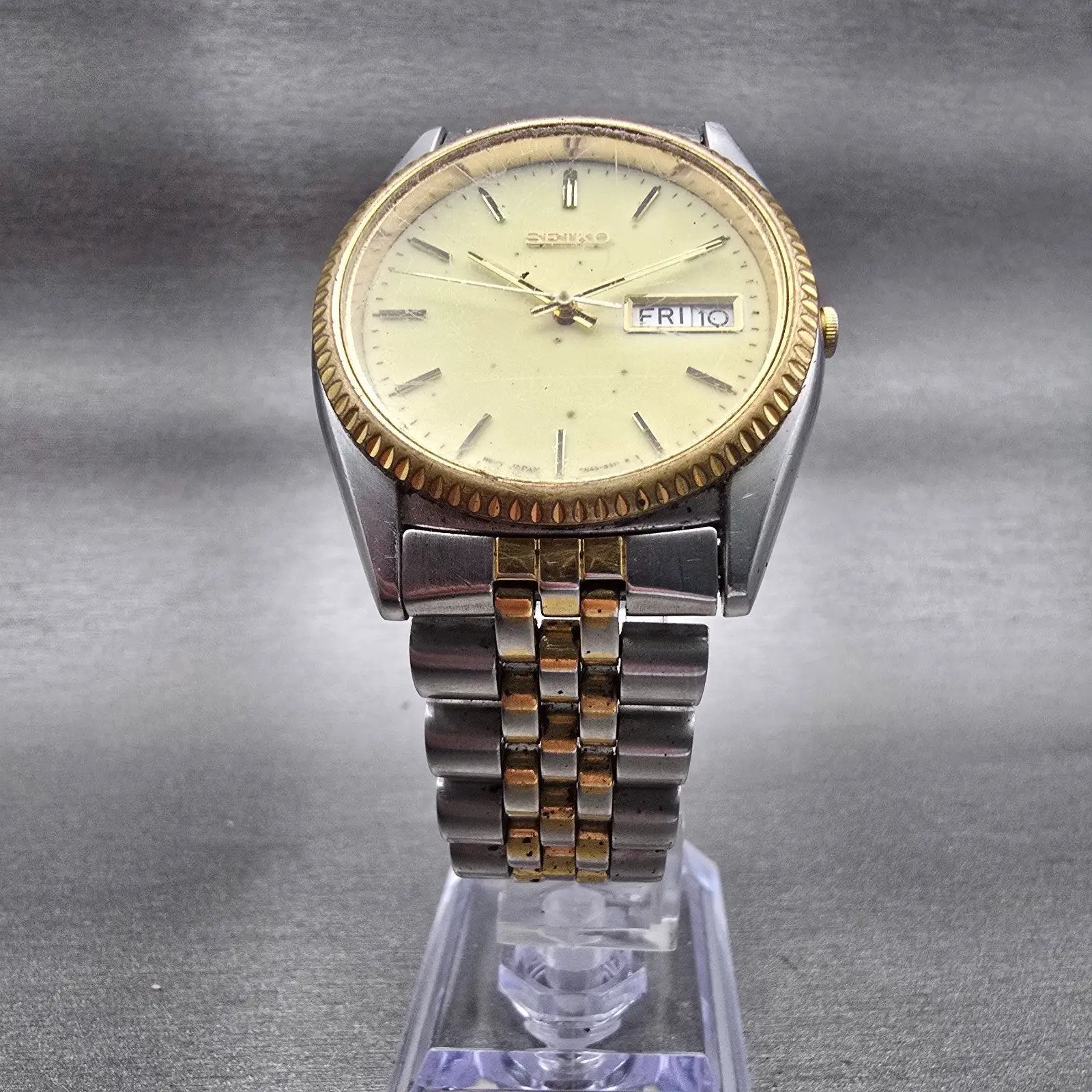Seiko President Watch Men 36mm Luminous Dial Two Tone Daydate 7N43-8111 New Batt5