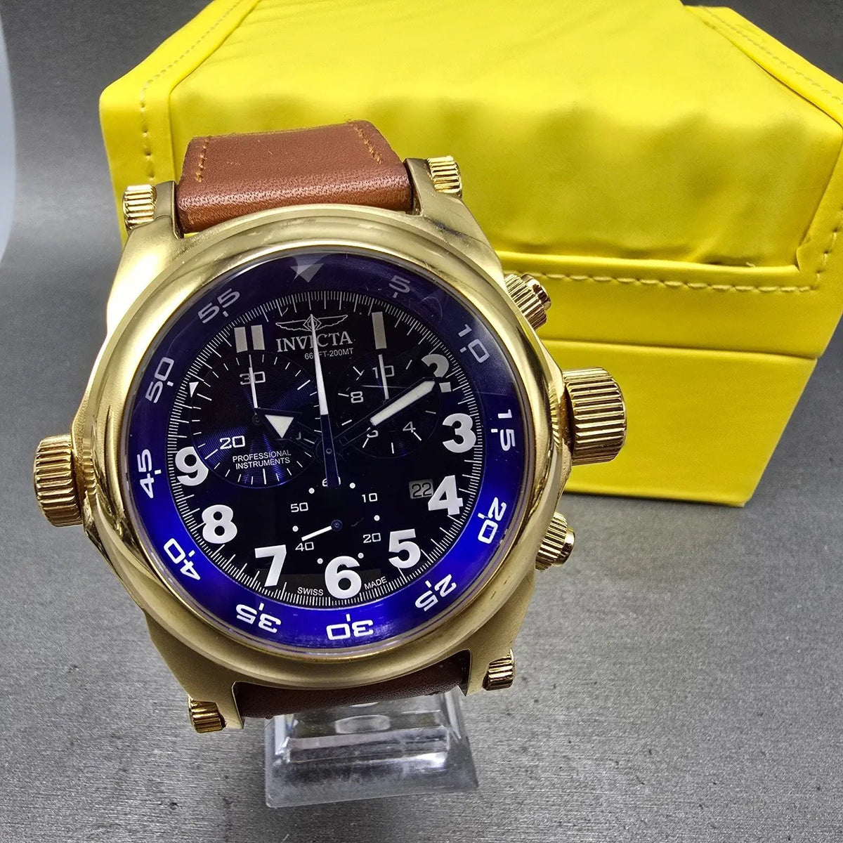 Invicta I Force Chronograph Watch Men 51mm Blue Dial Gold Tone 5418 New Battery0