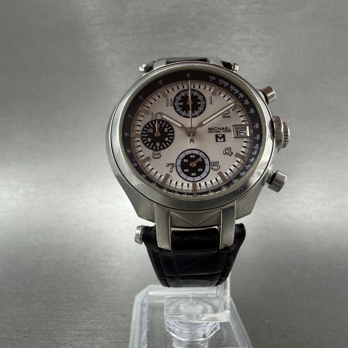 Michael Kors Chronograph Watch Women 36mm White Dial Steel Date MK5003 New Batt6
