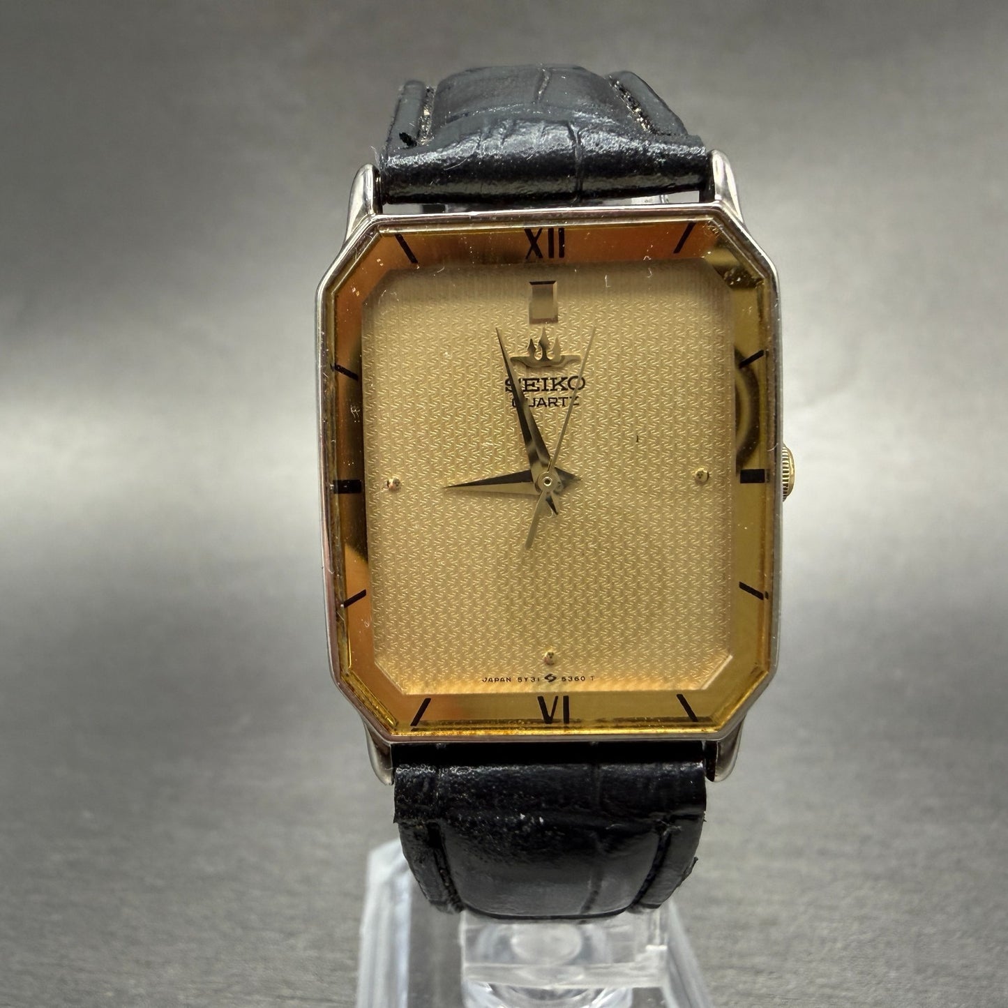 Seiko Tank Watch Men 26mm Champagne Dial Gold Tone Rectangle 5Y31-5110 PARTS0