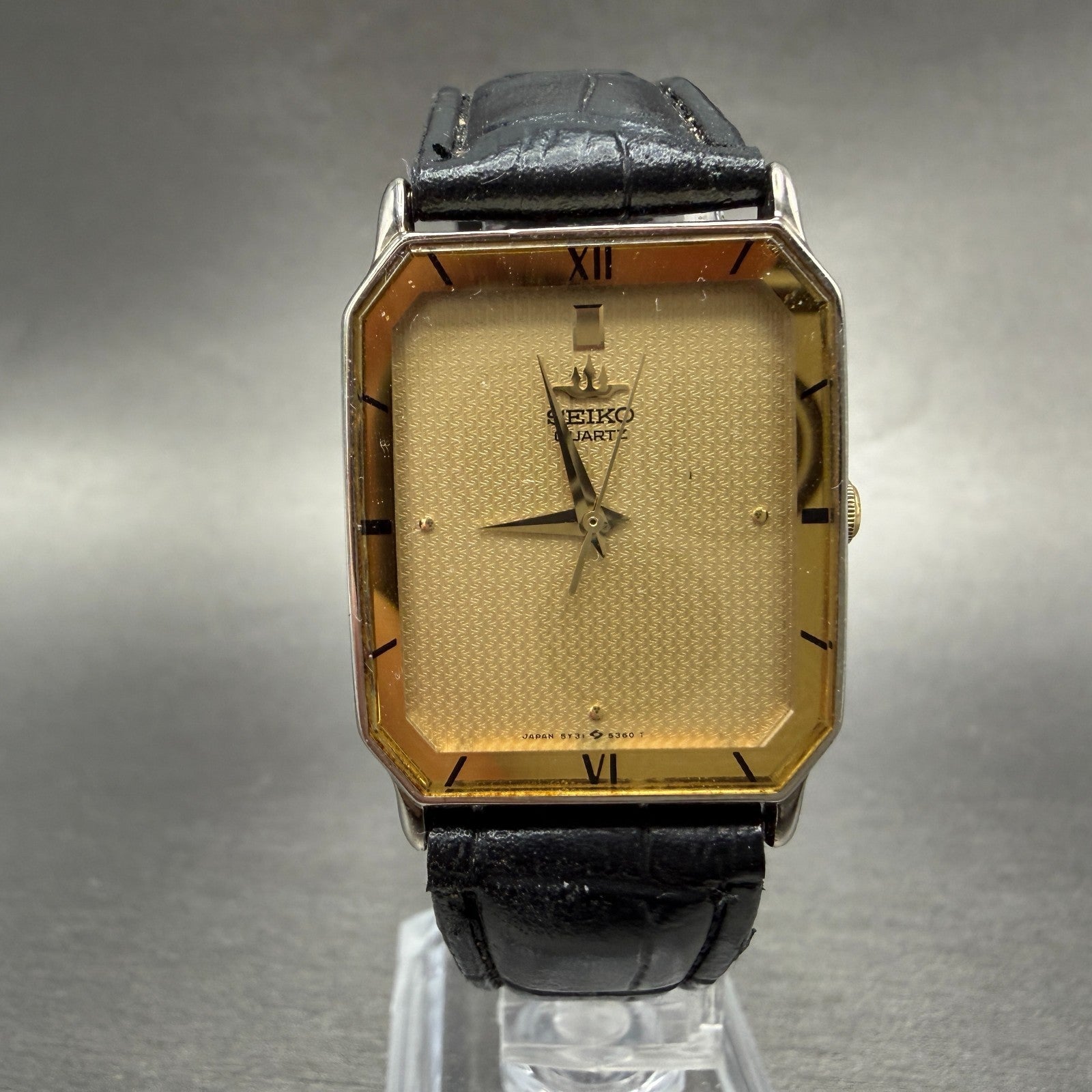 Seiko Tank Watch Men 26mm Champagne Dial Gold Tone Rectangle 5Y31-5110 PARTS0