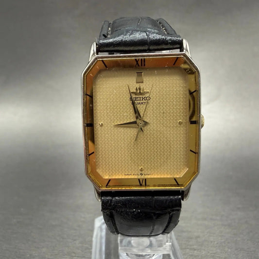 Seiko Tank Watch Men 26mm Champagne Dial Gold Tone Rectangle 5Y31-5110 PARTS0