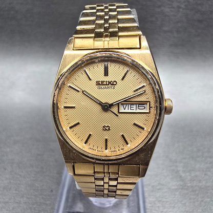 Seiko SQ Watch Women 23mm Gold Dial Gold Tone Daydate Round 2A23-0029 New Batt0