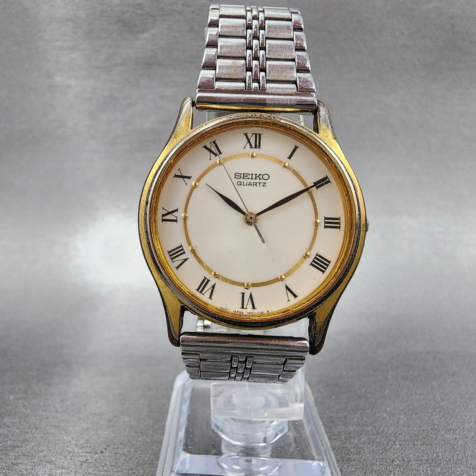 Seiko Watch Men 32mm White Dial Gold Tone Round 7N017041 New Battery VTG5