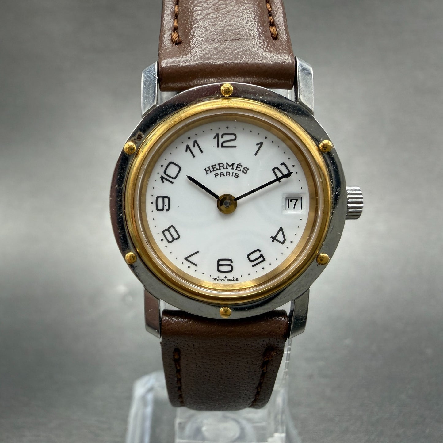 Hermès Clipper watch Women 24mm White Dial Two Tone Date Round New Battery0