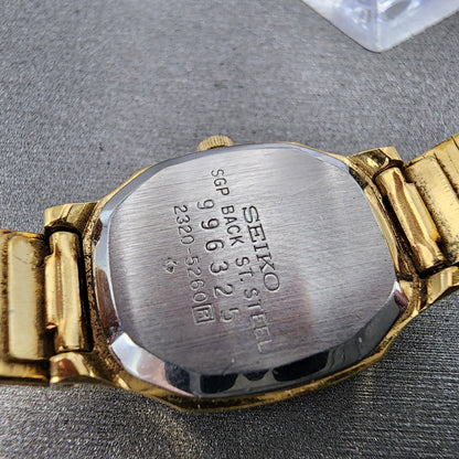 Seiko Watch Women 18mm Champagne Dial Gold Tone Rectangle 23205260 New Battery10