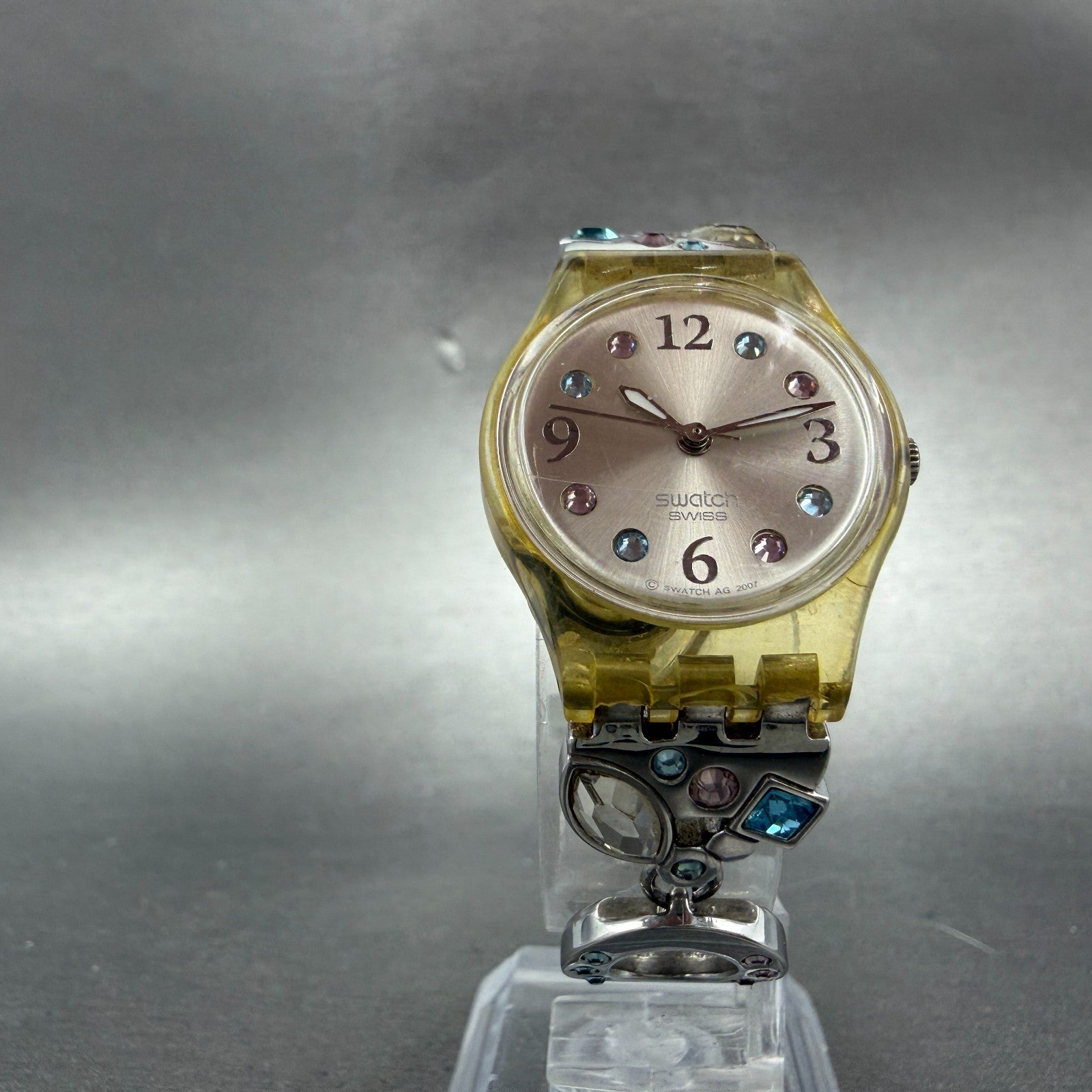 Swatch Menthol Tone Watch Women 25mm Silver Dial Clear Case LK292G New Battery5