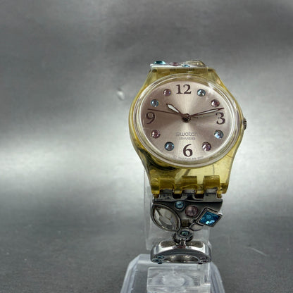 Swatch Menthol Tone Watch Women 25mm Silver Dial Clear Case LK292G New Battery5