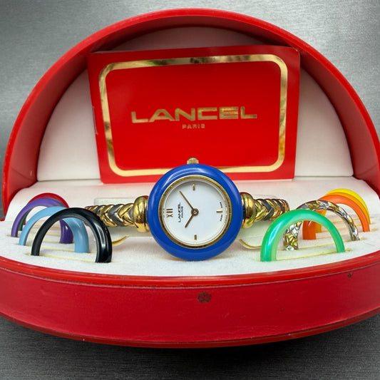 Lancel Interchangeable Bezel Watch Women 24mm White Dial Two Tone New Battery0