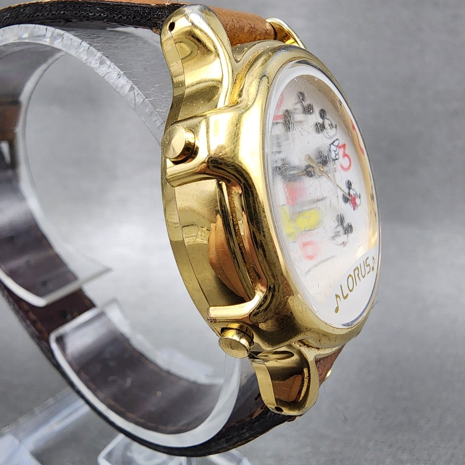 Lorus Mickey Mouse Watch Women 34mm White Dial Gold Tone Round V4220010 New Bat3