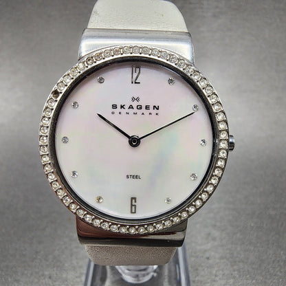 Skagen Steel Watch Women 32mm MOP Dial Silver Tone Round C644LSLW1 New Battery