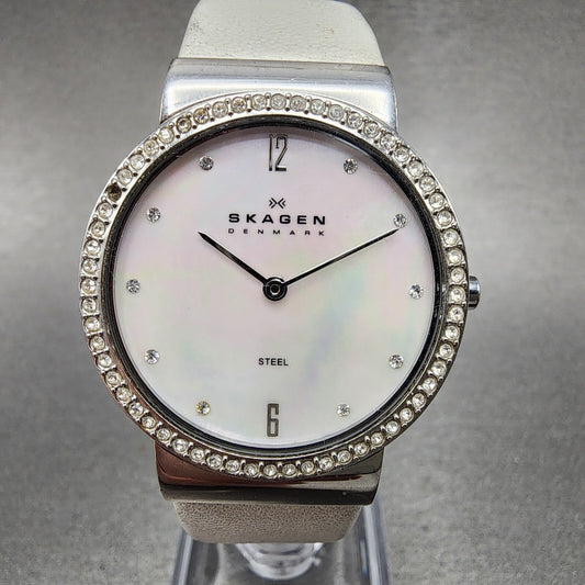 Skagen Steel Watch Women 32mm MOP Dial Silver Tone Round C644LSLW1 New Battery