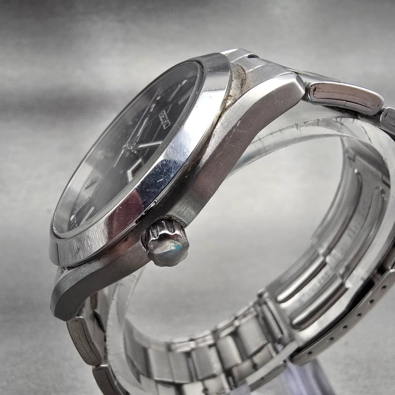 Seiko Watch Men 37mm Black Dial Silver Tone Daydate Round 7N43-9070 New Battery2