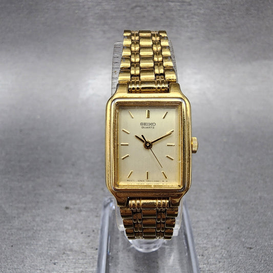 Seiko Tank Watch Women 18mm Champagne Dial Gold Tone Rectangle V4015129 New Bat0