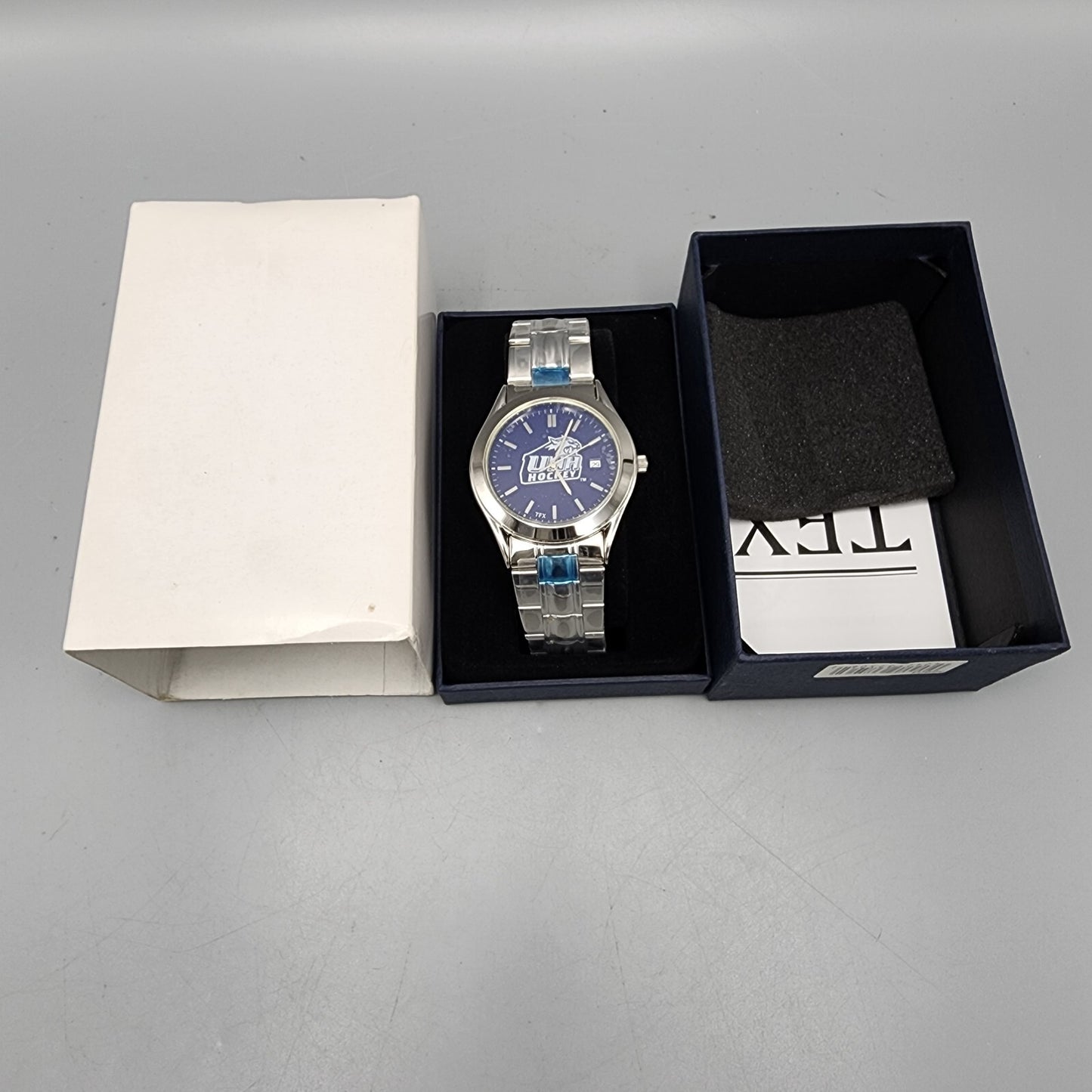 Bulova TFX Watch Men 37mm Blue Dial Steel Round New battery UNH Hockey 36B04