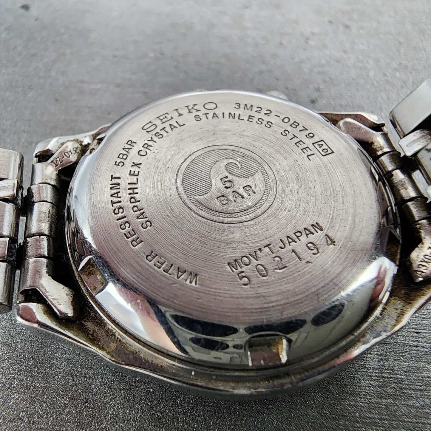 Seiko Kinetic Sports 50 Watch Women 31mm Black Dial Steel Date 3m220b79 PARTS10