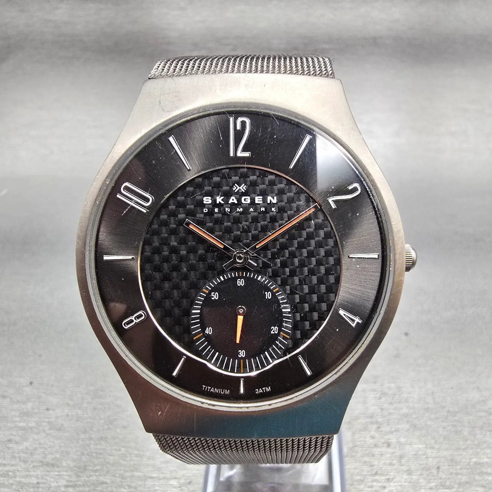 Skagen Watch Men 41mm Gray Dial Titanium Round Mesh Band 805XLTTM New Battery0