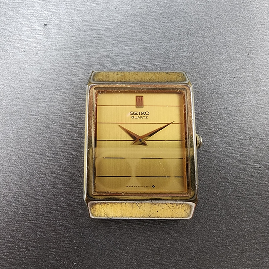 Seiko Tank Watch Men 25mm Gold Dial Gold Tone Rectangle 6530-5199 PARTS