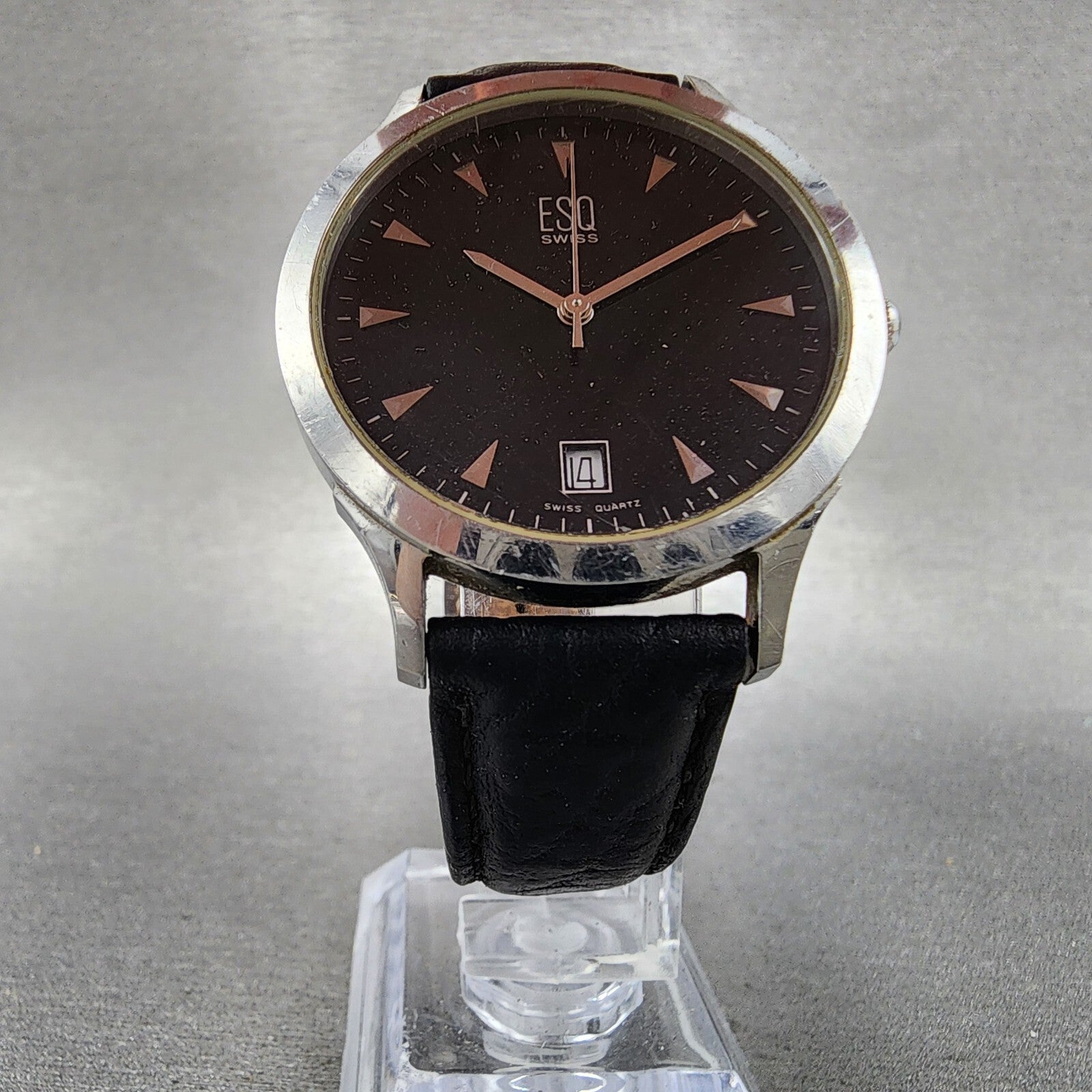ESQ Swiss Watch Men 36mm Black Dial Steel Date Round Leather Band E5203 PARTS6