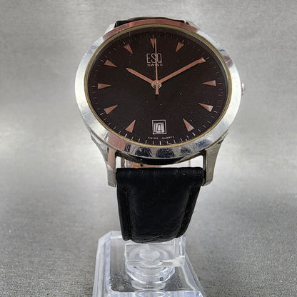 ESQ Swiss Watch Men 36mm Black Dial Steel Date Round Leather Band E5203 PARTS6