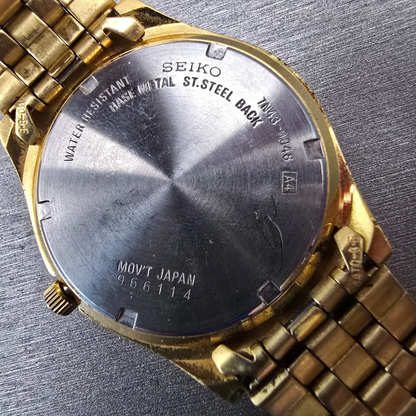 Seiko Watch Men 37mm Gold Dial Gold Tone Daydate Round 7N43-9046 New Battery VTG10