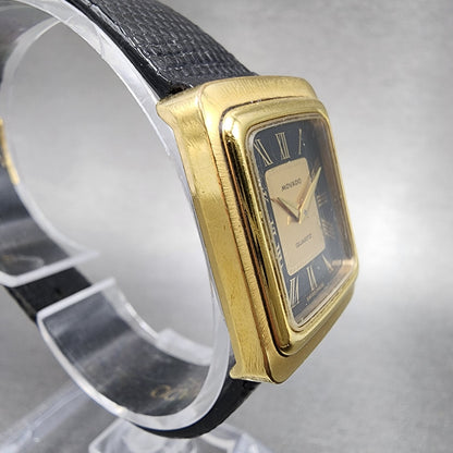 Movado Tank Watch Women 22mm Black & Gold Dial Gold Tone Rectangle New Battery3