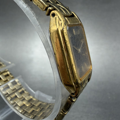 Seiko Tank Watch Women 17mm Black Dial Gold Tone Rectangle V400-5498 New Batt HJ3