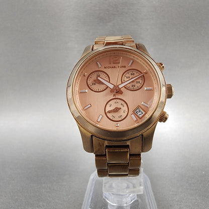 Michael Kors Runway Chronograph Watch Women 33mm Rose Dial Rose Gold Tone NewBat5