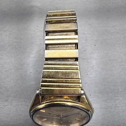 Seiko SQ Watch Men 35mm Gold Dial Gold Tone Date Round 5Y22-8A08 New Battery VTG4
