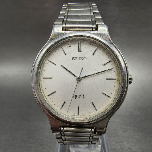 Seiko Spirit Watch Men 34mm White Dial Silver Tone Round 7N01-6A70 New Battery