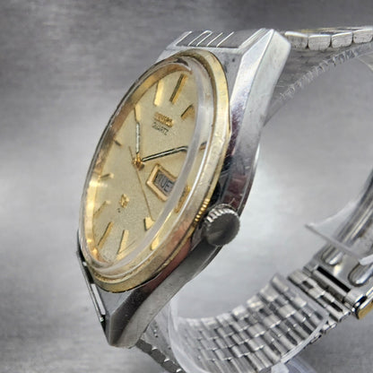 Seiko SQ Watch Men 35mm Cream Dial Two Tone Daydate Round 7123-8439 New Battery