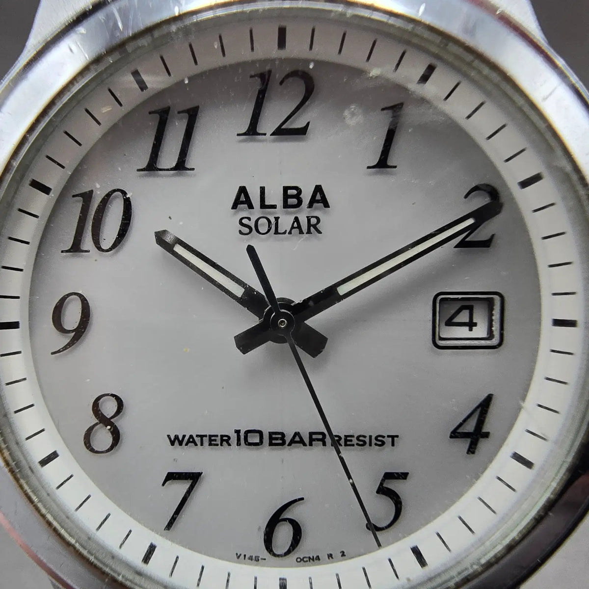 Seiko Alba Solar Watch Men 35mm White Dial Silver Tone Date V145-0BG0 Runs1
