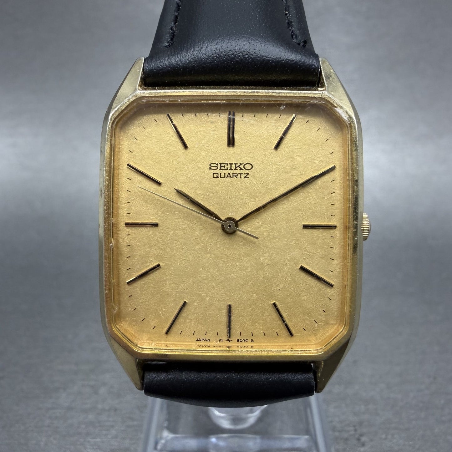 Seiko Tank Watch Men 27mm Champagne Dial Gold Tone 74315049 New Battery0