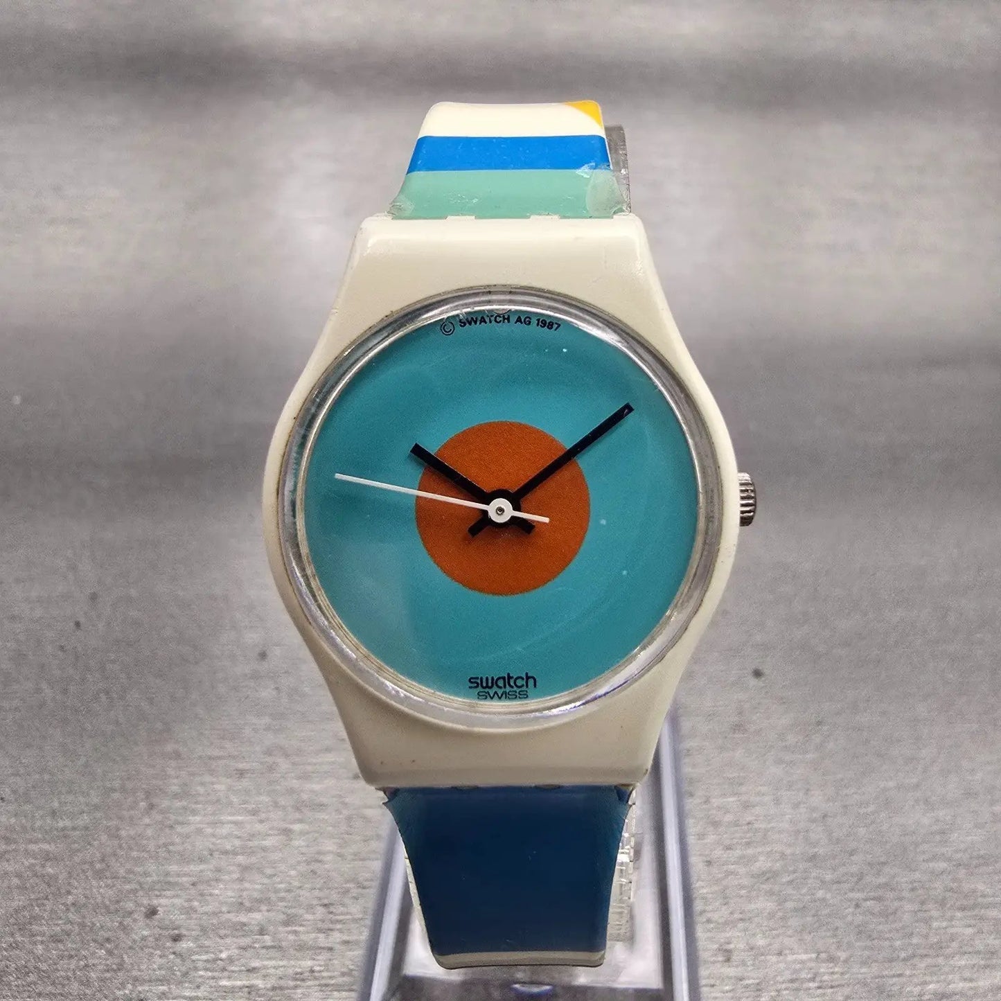 Swatch NAB LIGHT Watch Women Blue Dial White Case Round LW118 New Battery VTG0