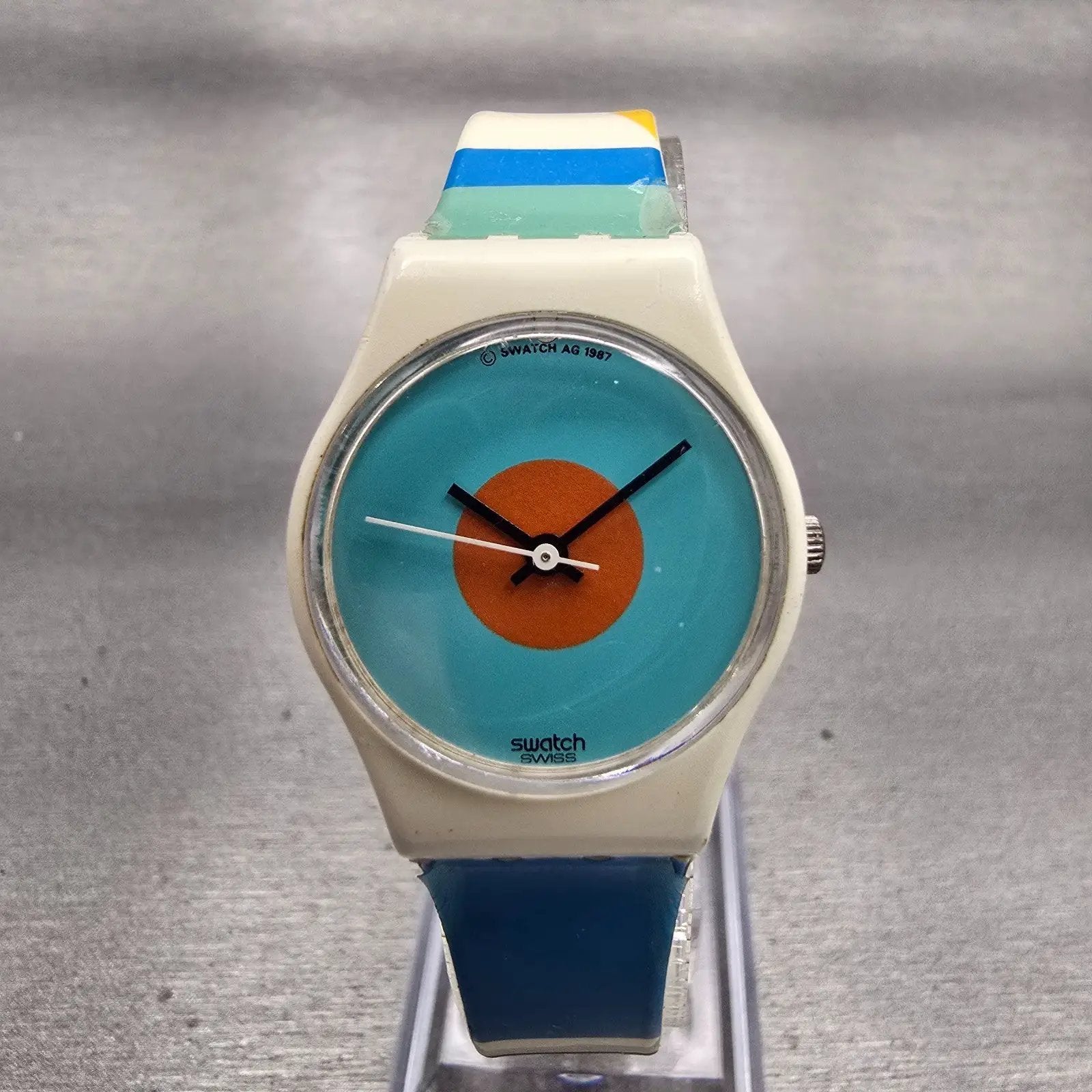 Swatch NAB LIGHT Watch Women Blue Dial White Case Round LW118 New Battery VTG0
