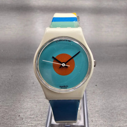 Swatch NAB LIGHT Watch Women Blue Dial White Case Round LW118 New Battery VTG0