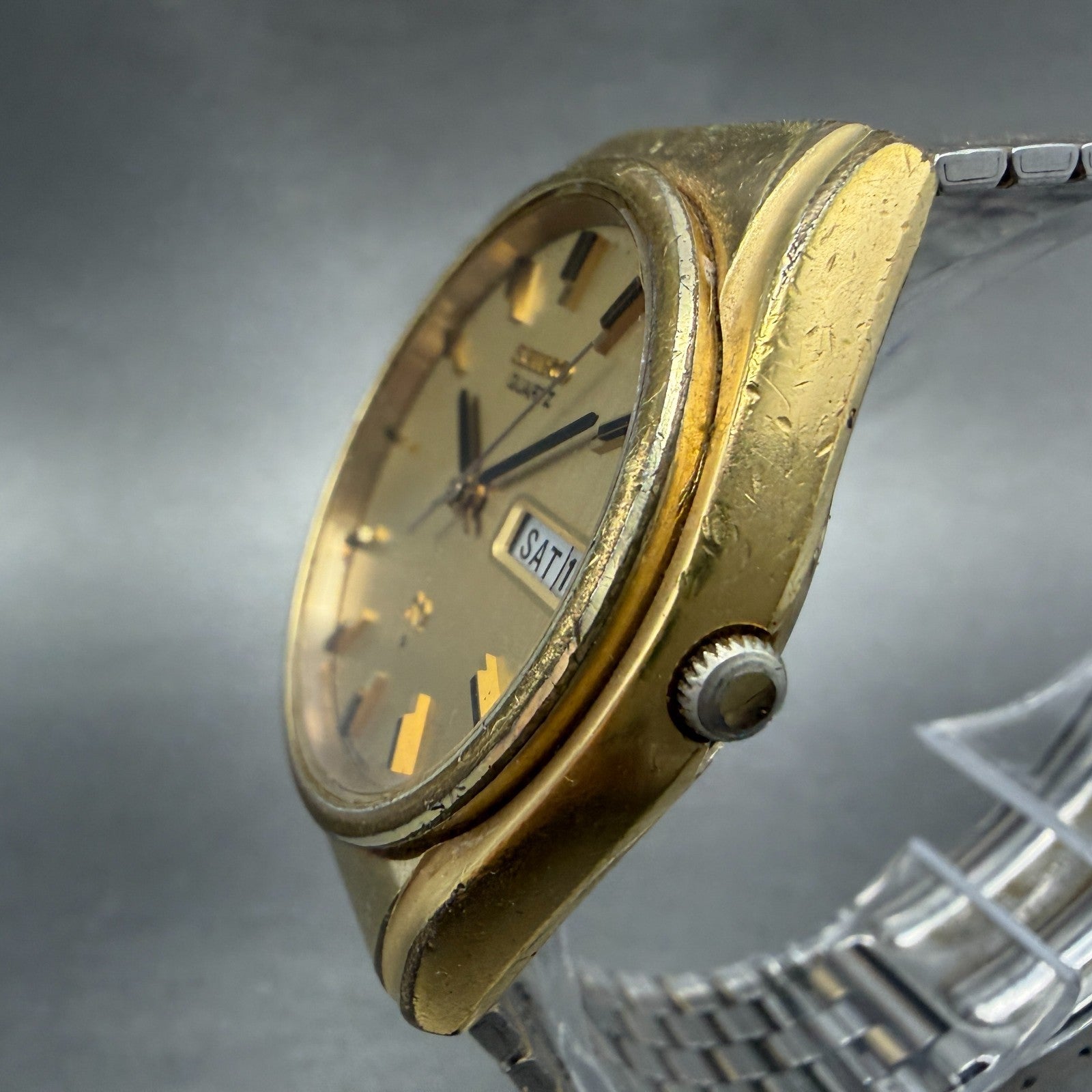 Seiko SQ Watch Men 36mm Champagne Dial Gold Tone Daydate 7546-8329 PARTS VTG3