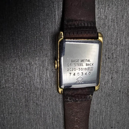 Seiko Watch Women 17mm Gold Dial Gold Tone Rectangle 2C20-5019 New Battery VTG10