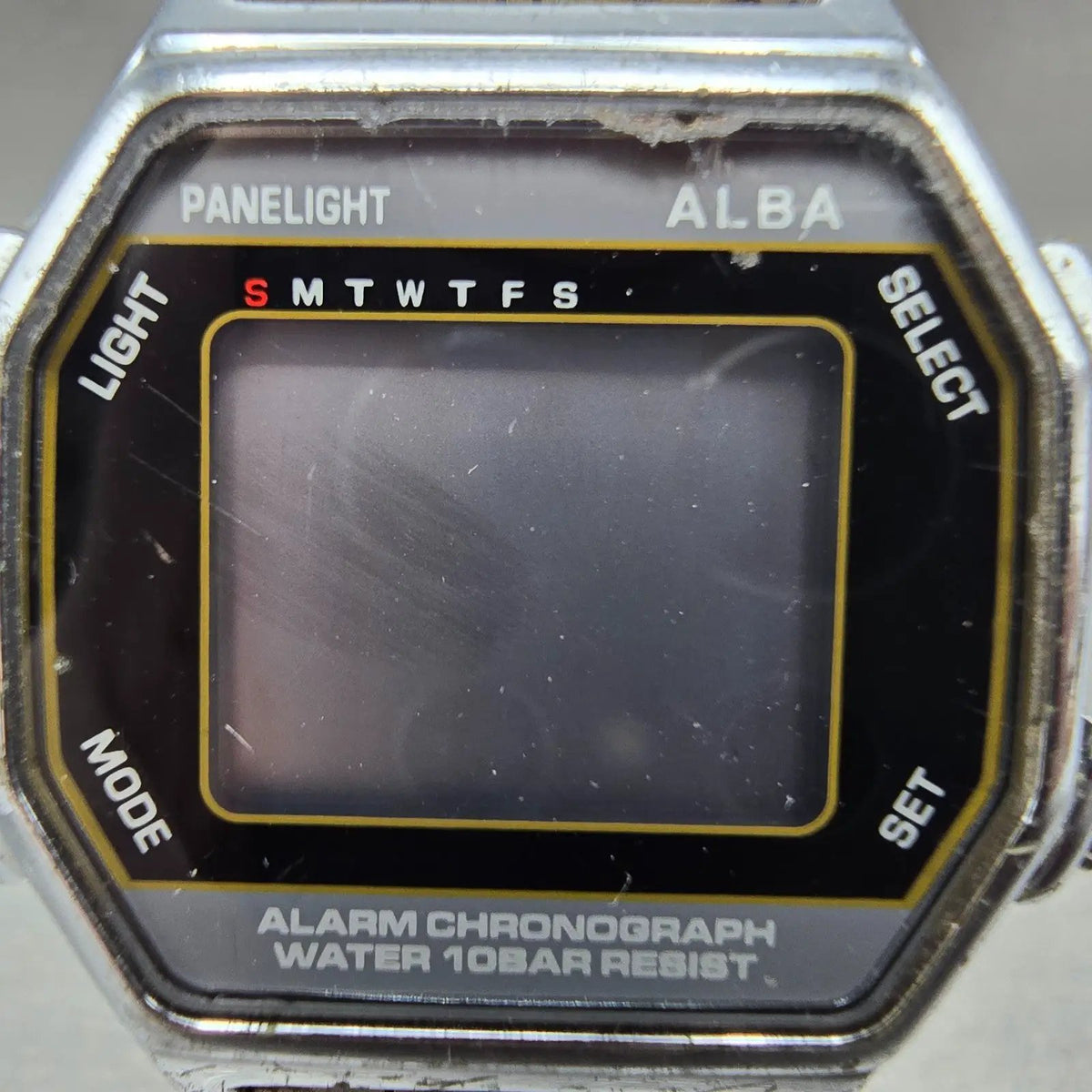 Seiko Alba Digital Watch Men 36mm LCD Silver Alarm Chrono Octagon W136-4A20 PART2