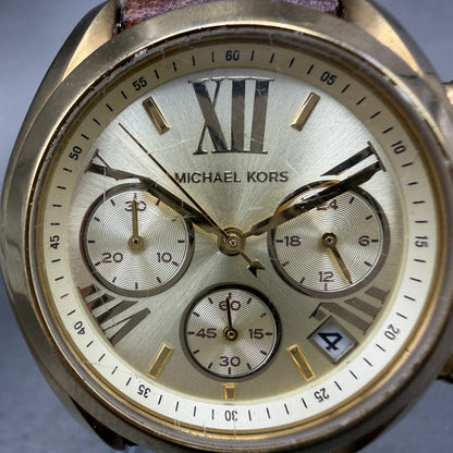 Michael kors Bradshaw Watch Women 36mm Champagne Dial Gold Tone Date New Batt AB1