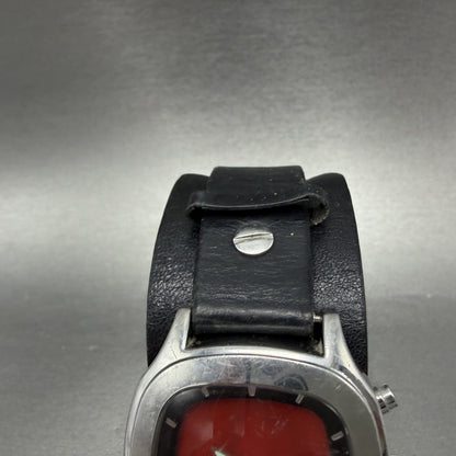 Fossil BigTic Watch Men 39mm Red Dial Silver Tone Square JR8292 New Battery ABC4